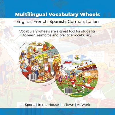 Kelime Çarkları Seti - 5 Dilde Temel Kelimeler (İngilizce Almanca İspanyolca Fransızca İtalyanca) Multilingual Vocabulary Wheels